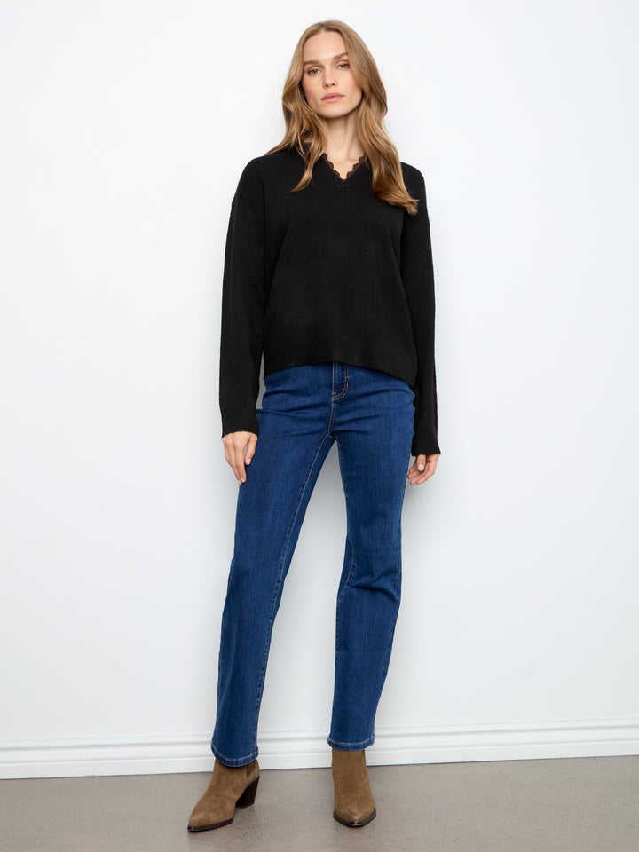Charlie B Drop Shoulder V-Neck Sweater  C2081-001  Black