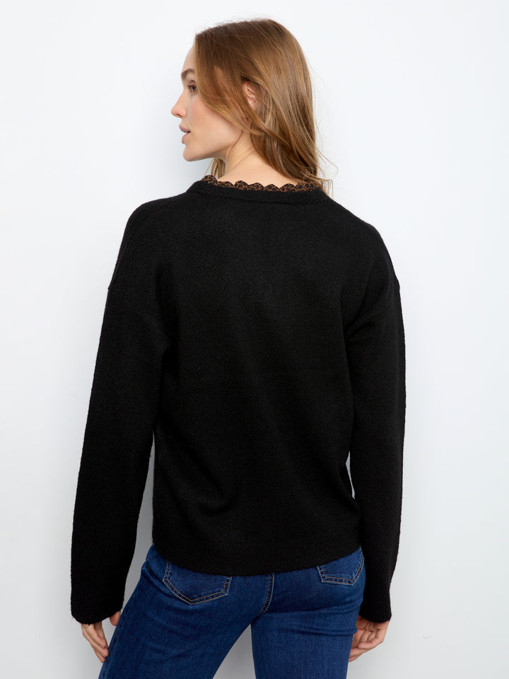 Charlie B Drop Shoulder V-Neck Sweater  C2081-001  Black
