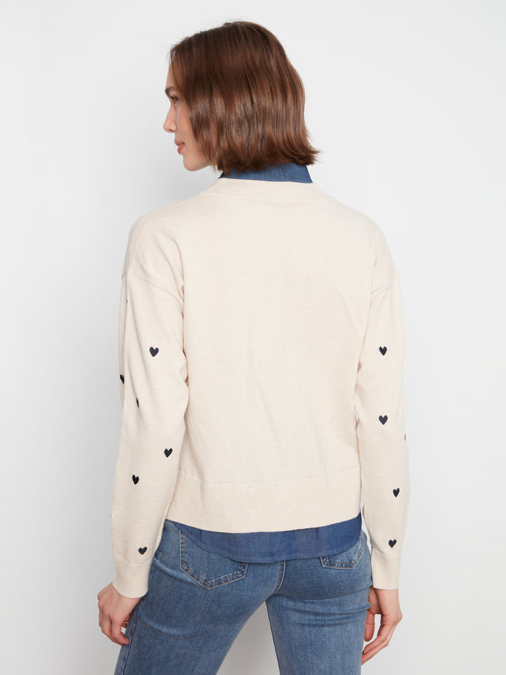 Charlie B Drop Shoulder Sweater with Shirt Collar  C2084/464A  P371  Heather Oat
