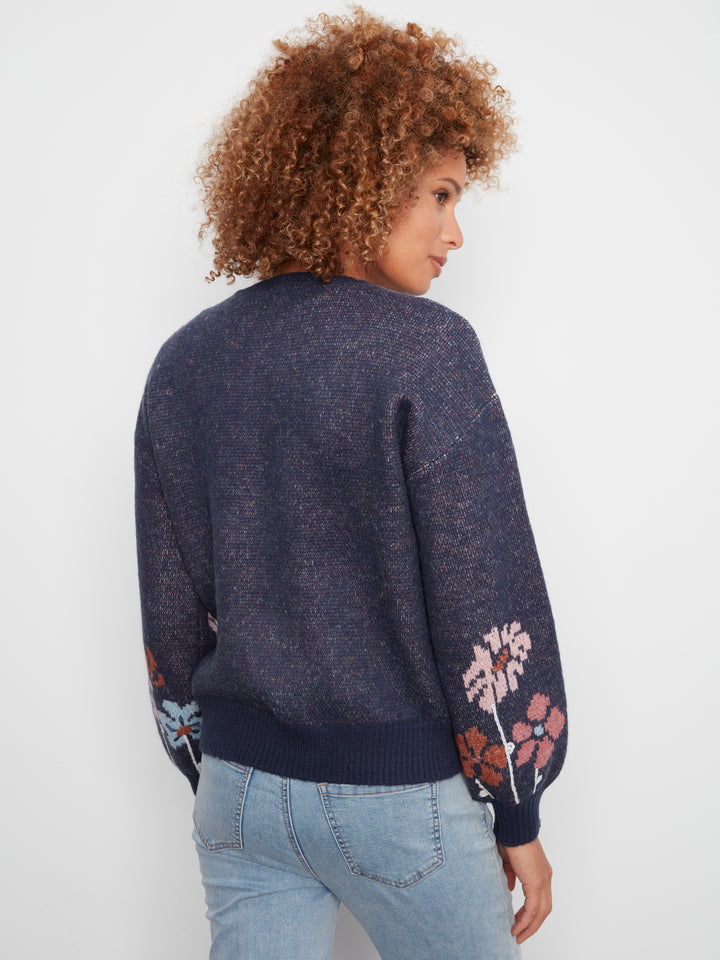 Charlie B Drop Shoulder Birdseye Jacquard Sweater  C2089-P229  Heather blue
