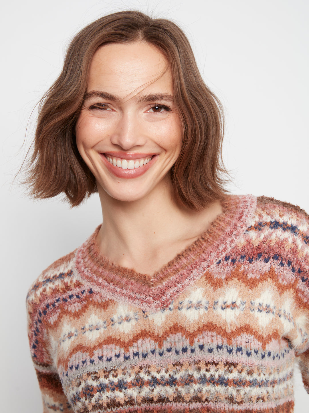 Charlie B V-Neck Space Dye Sweater  C2108-P273  Rosebud