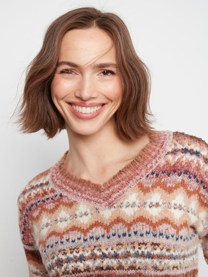 Charlie B V-Neck Space Dye Sweater  C2108-P273  Rosebud