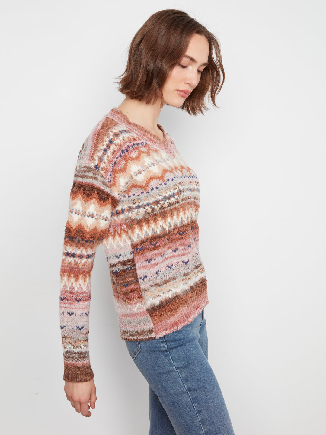 Charlie B V-Neck Space Dye Sweater  C2108-P273  Rosebud
