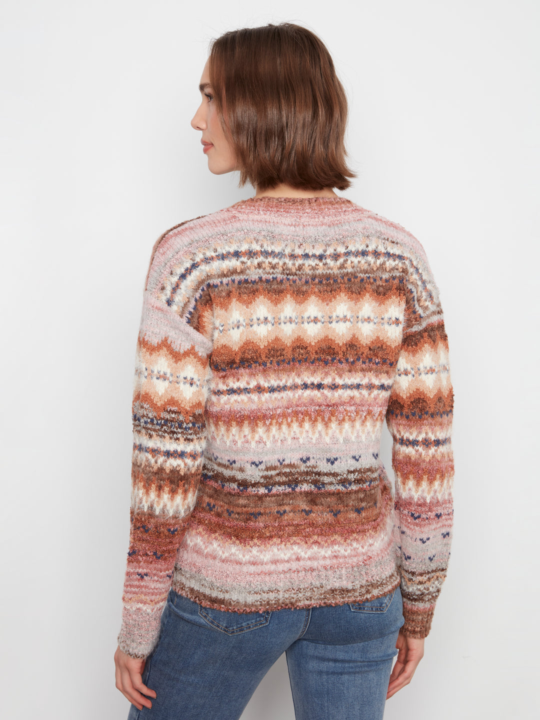 Charlie B V-Neck Space Dye Sweater  C2108-P273  Rosebud