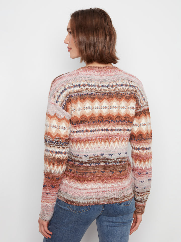 Charlie B V-Neck Space Dye Sweater  C2108-P273  Rosebud
