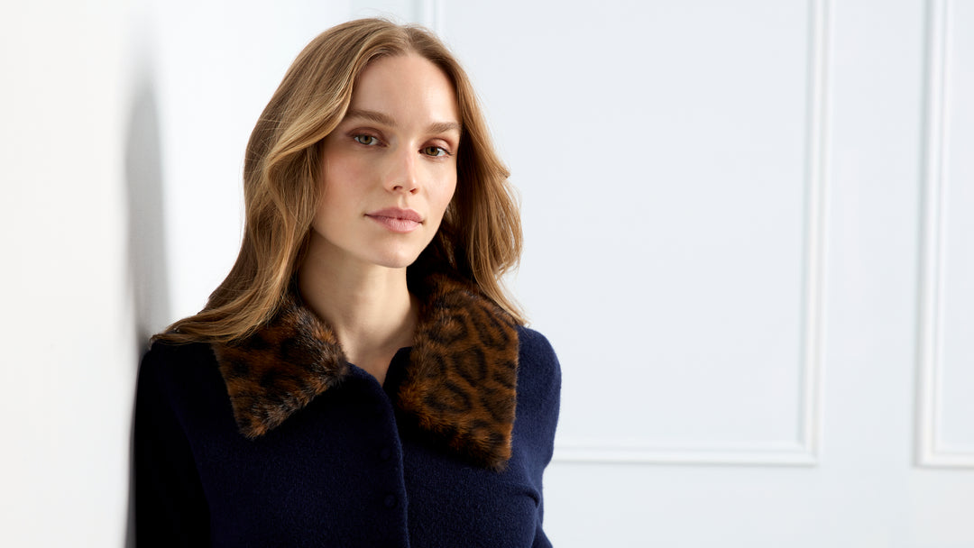Charlie B Plushy Button Up Cardigan with Faux Fur Collar  C2138/736A  117  Navy
