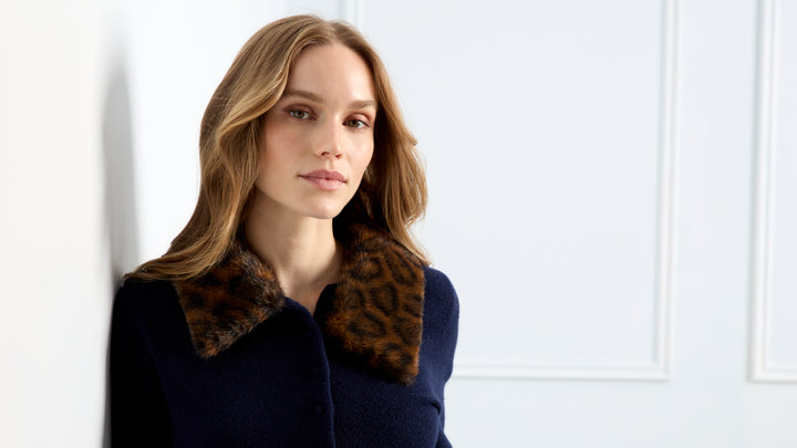 Charlie B Plushy Button Up Cardigan with Faux Fur Collar  C2138/736A  117  Navy