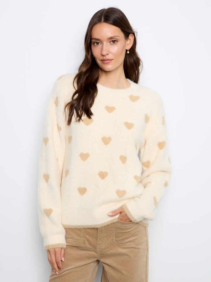 Charlie B Jacquard Heart Crew Neck Sweater  C2172-P276  Ecru