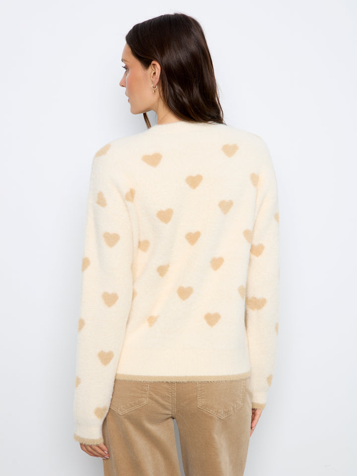 Charlie B Jacquard Heart Crew Neck Sweater  C2172-P276  Ecru