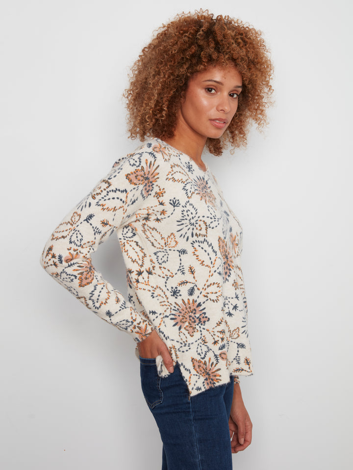 Charlie B Drop Shoulder V-Neck Sweater  C2581DR-P520  Snowflake