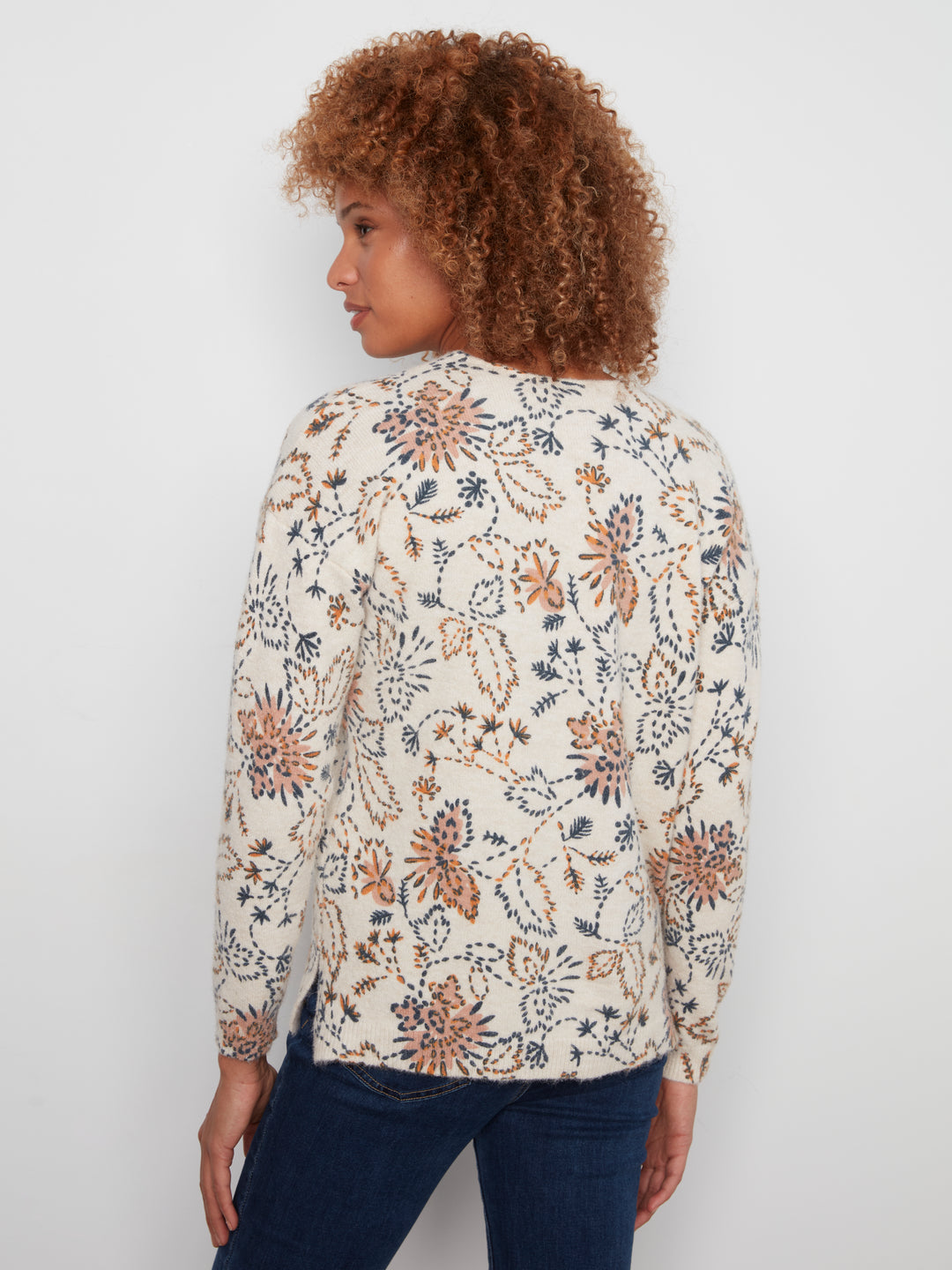Charlie B Drop Shoulder V-Neck Sweater  C2581DR-P520  Snowflake