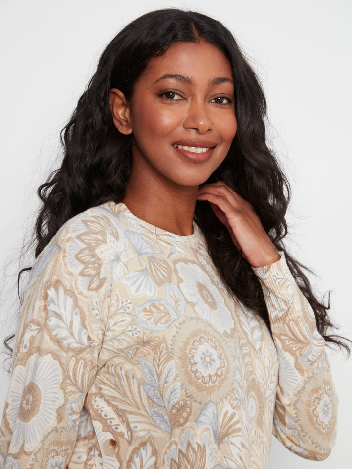 Charlie B Drop Shoulder Sweater with Side Buttons  C2668/464A  P264  Bliss