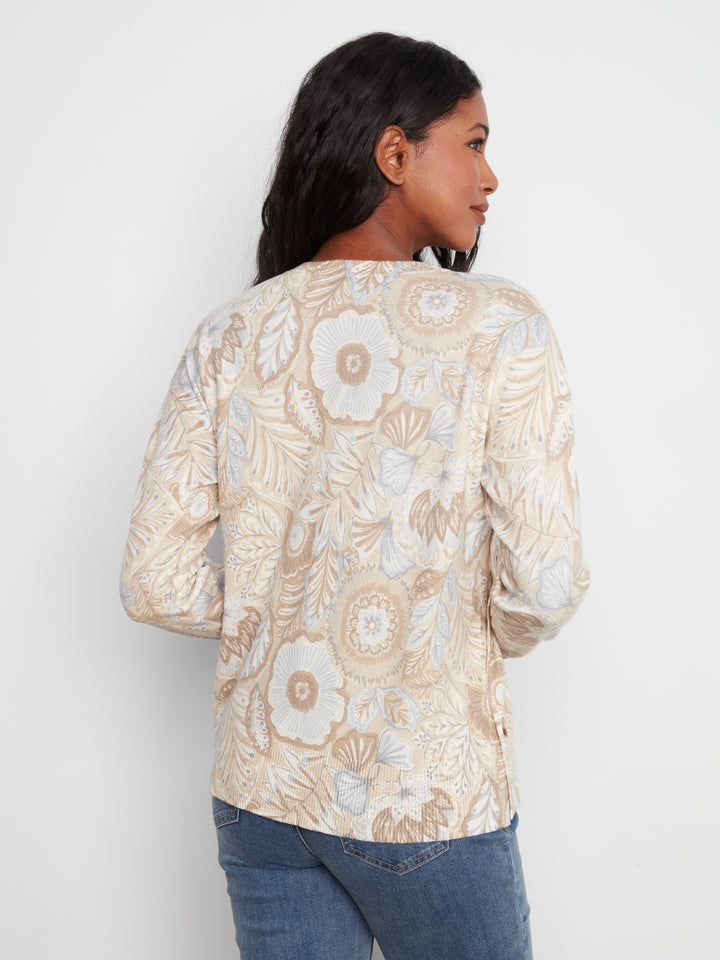 Charlie B Drop Shoulder Sweater with Side Buttons  C2668/464A  P264  Bliss