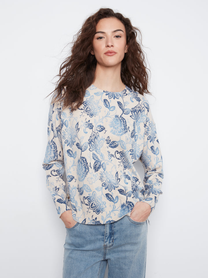 Charlie B Drop Shoulder Sweater with Side Buttons  C2668/464A  P450 Velora