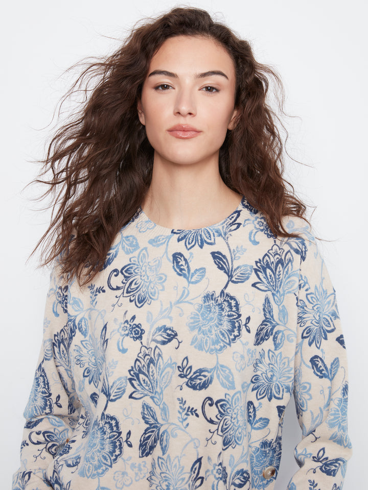 Charlie B Drop Shoulder Sweater with Side Buttons  C2668/464A  P450 Velora