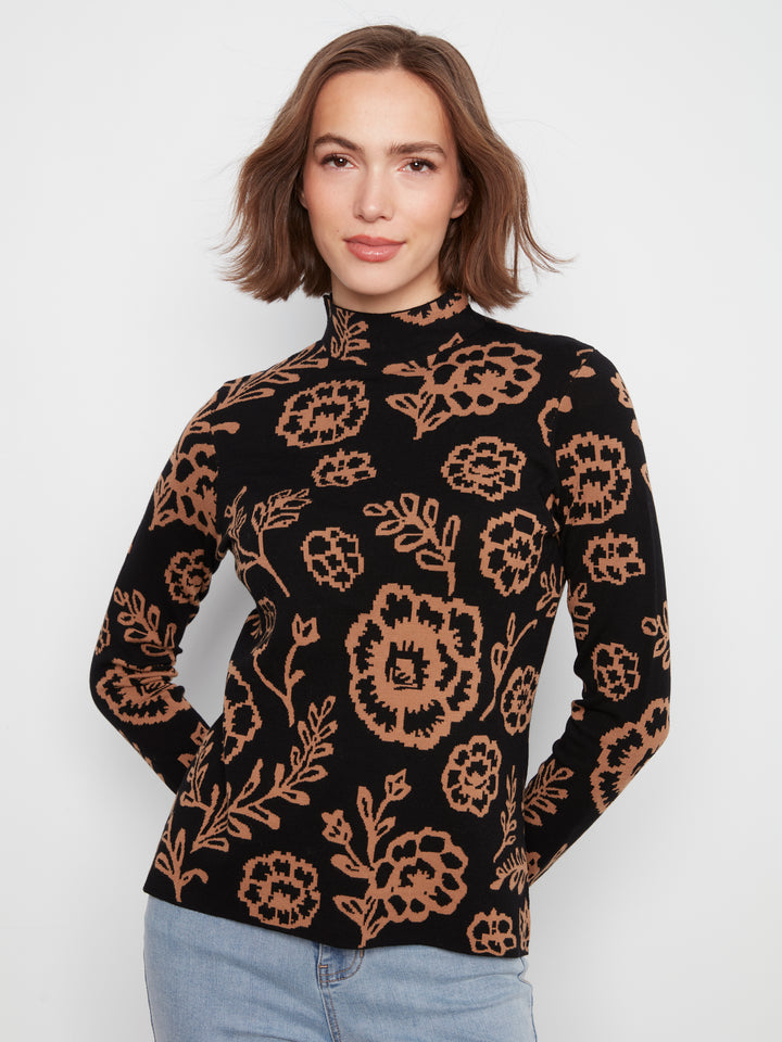 Charlie B Gutsy Knit Reversible Mock Neck Sweater  C2681RP-P419 Ember