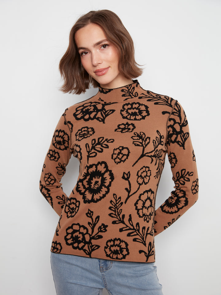 Charlie B Gutsy Knit Reversible Mock Neck Sweater  C2681RP-P419 Ember