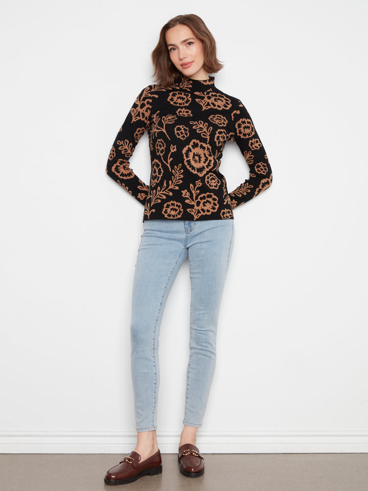 Charlie B Gutsy Knit Reversible Mock Neck Sweater  C2681RP-P419 Ember