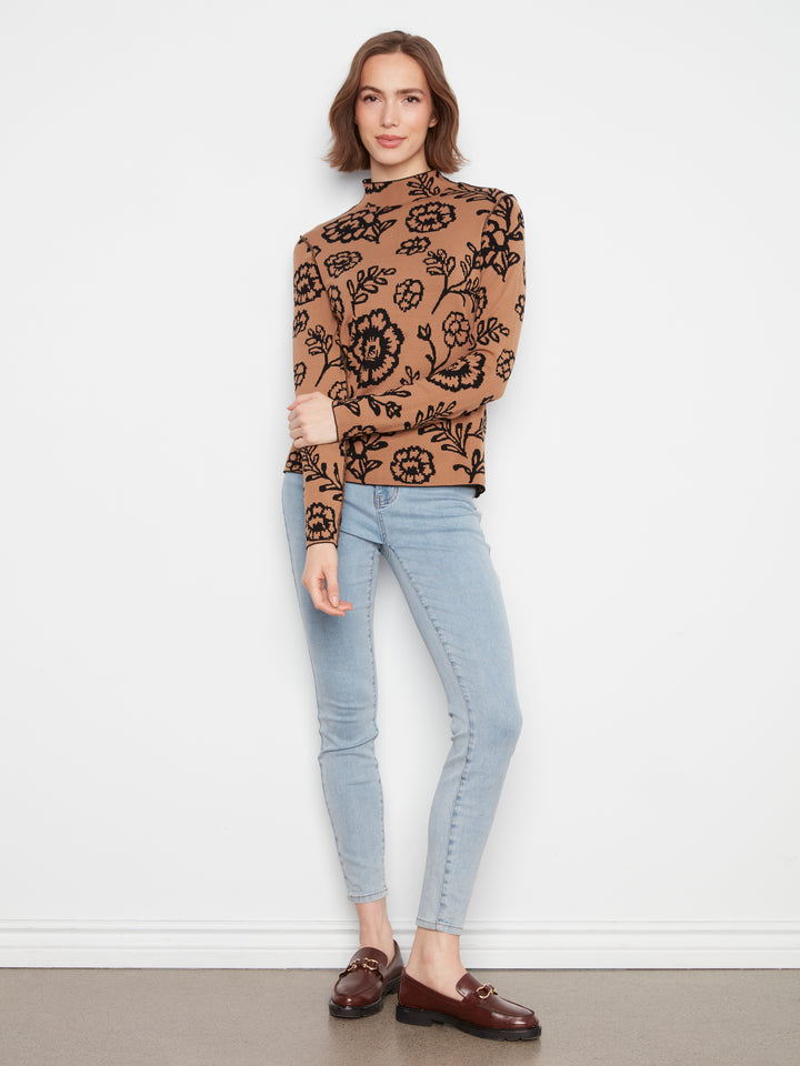 Charlie B Gutsy Knit Reversible Mock Neck Sweater  C2681RP-P419 Ember