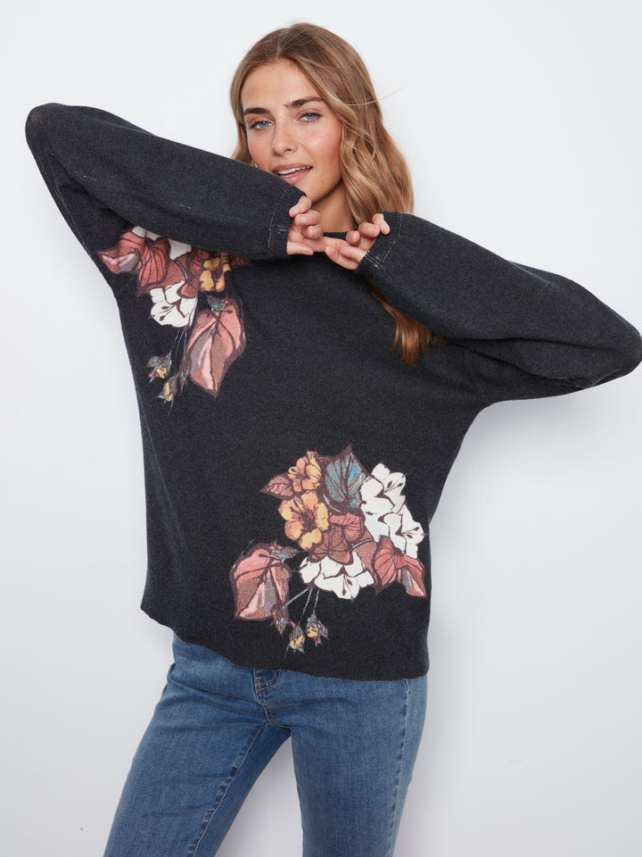 Charlie B Drop Shoulder Mock Neck Sweater  C2689RP-P884  Hibiscus