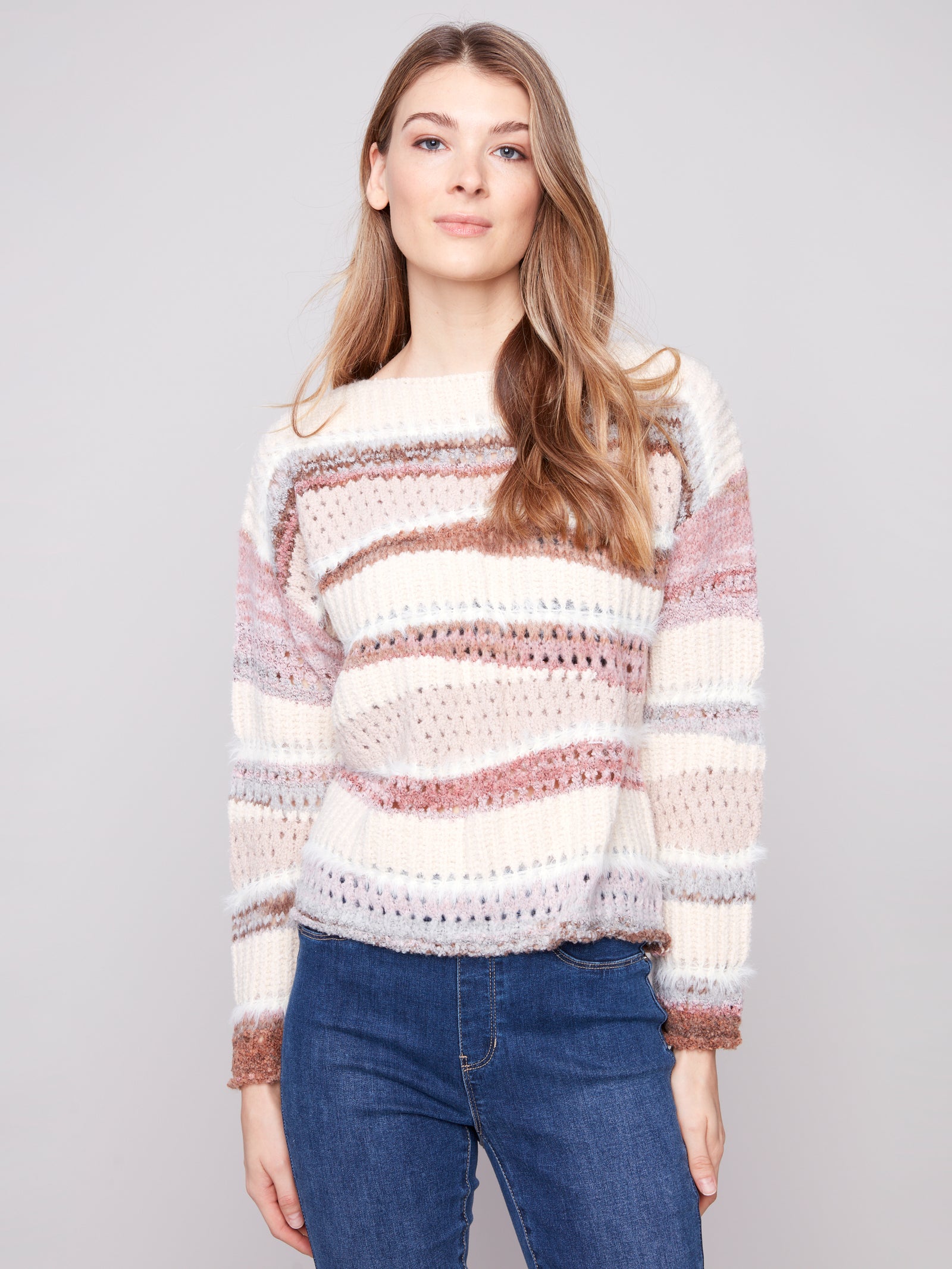 Charlie B Knit Patchwork Sweater  C2731R-P418  Fig