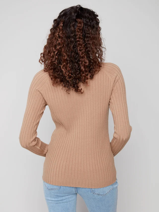 Charlie B Basic Ribbed Knit Mock Neck Sweater  C2457RP-610  Truffle