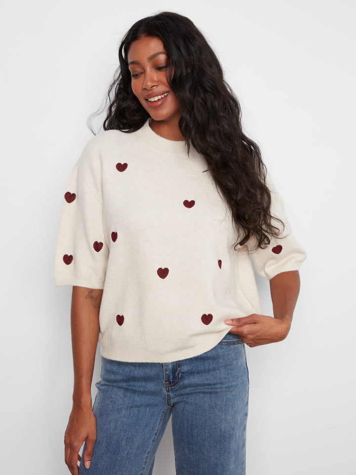 Charlie B Elbow Sleeve Balloon Shape Sweater  C2858E-P371  Heather Oat