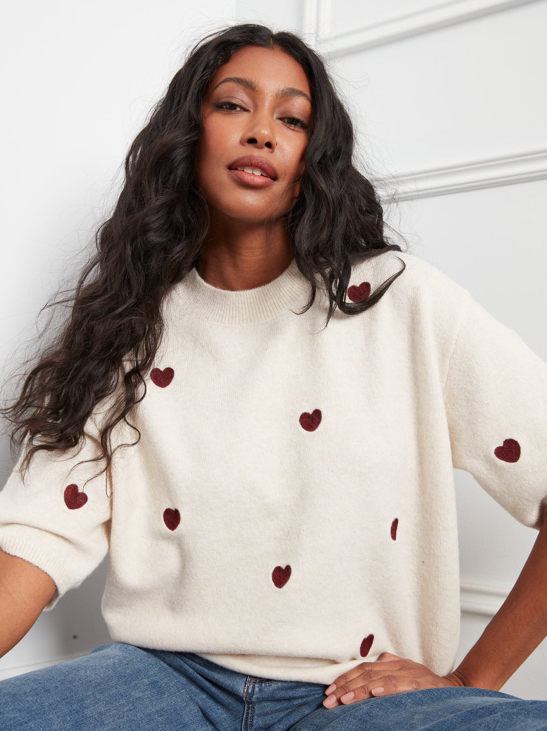 Charlie B Elbow Sleeve Balloon Shape Sweater  C2858E-P371  Heather Oat