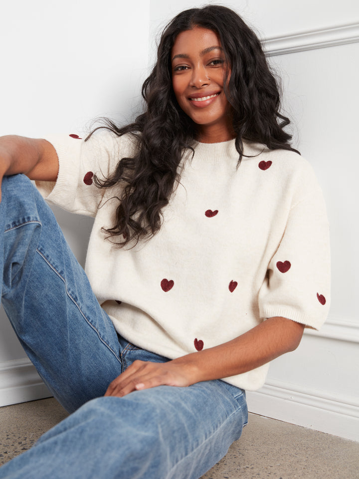 Charlie B Elbow Sleeve Balloon Shape Sweater  C2858E-P371  Heather Oat