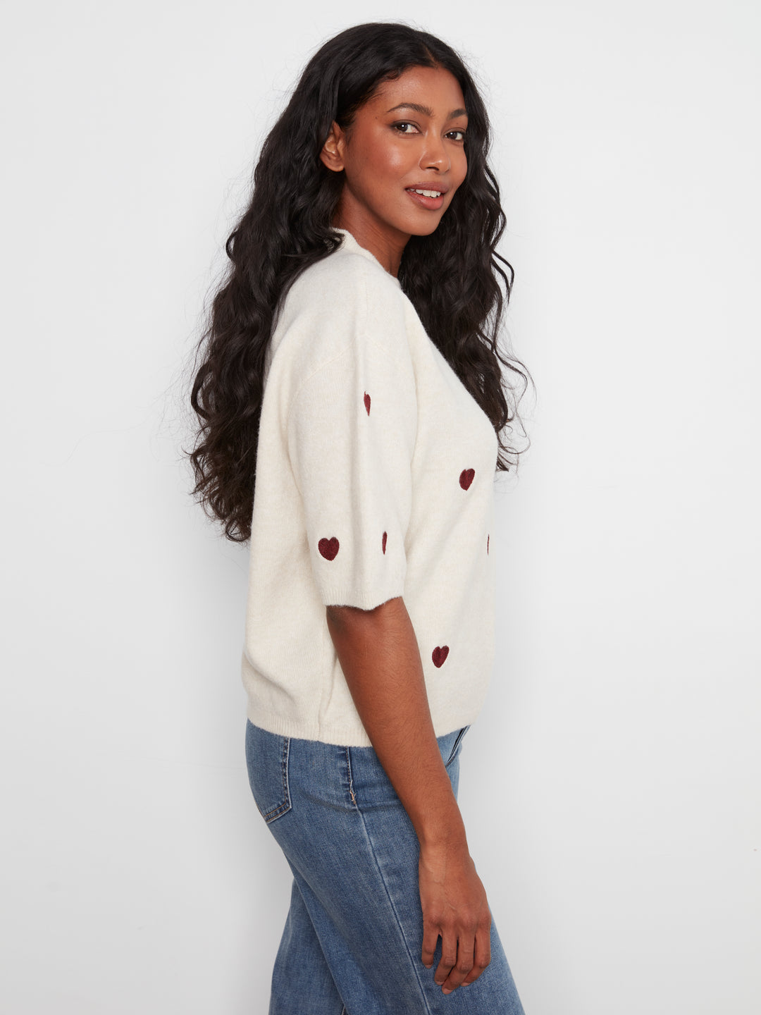 Charlie B Elbow Sleeve Balloon Shape Sweater  C2858E-P371  Heather Oat