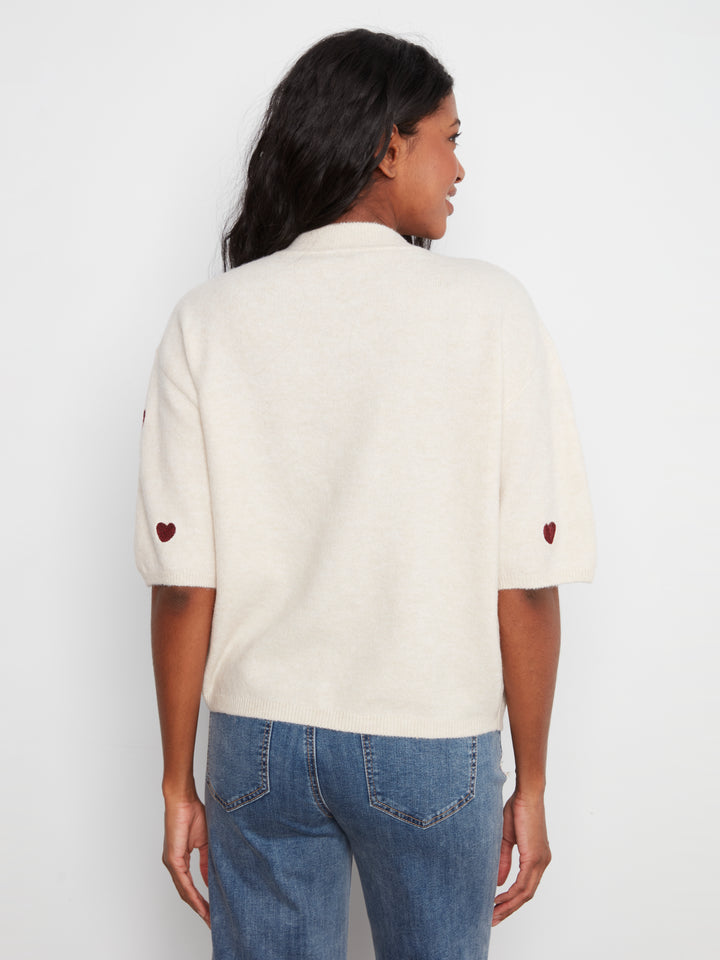 Charlie B Elbow Sleeve Balloon Shape Sweater  C2858E-P371  Heather Oat