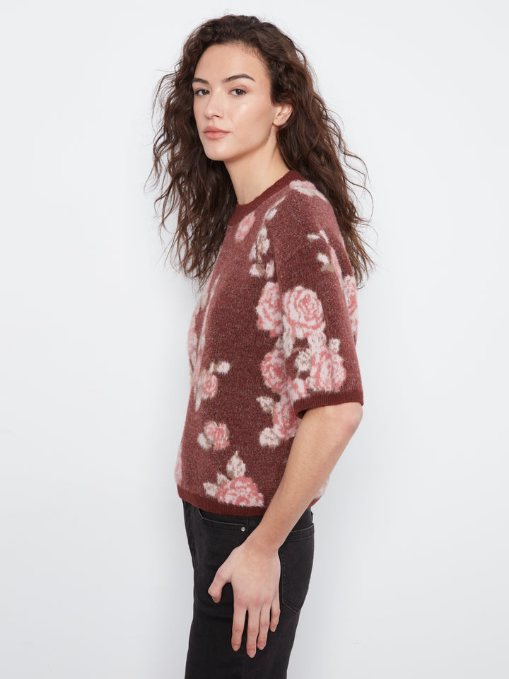Charlie B Elbow Sleeve Balloon Shape Jacquard Sweater  C2858J-PP423 Rosette