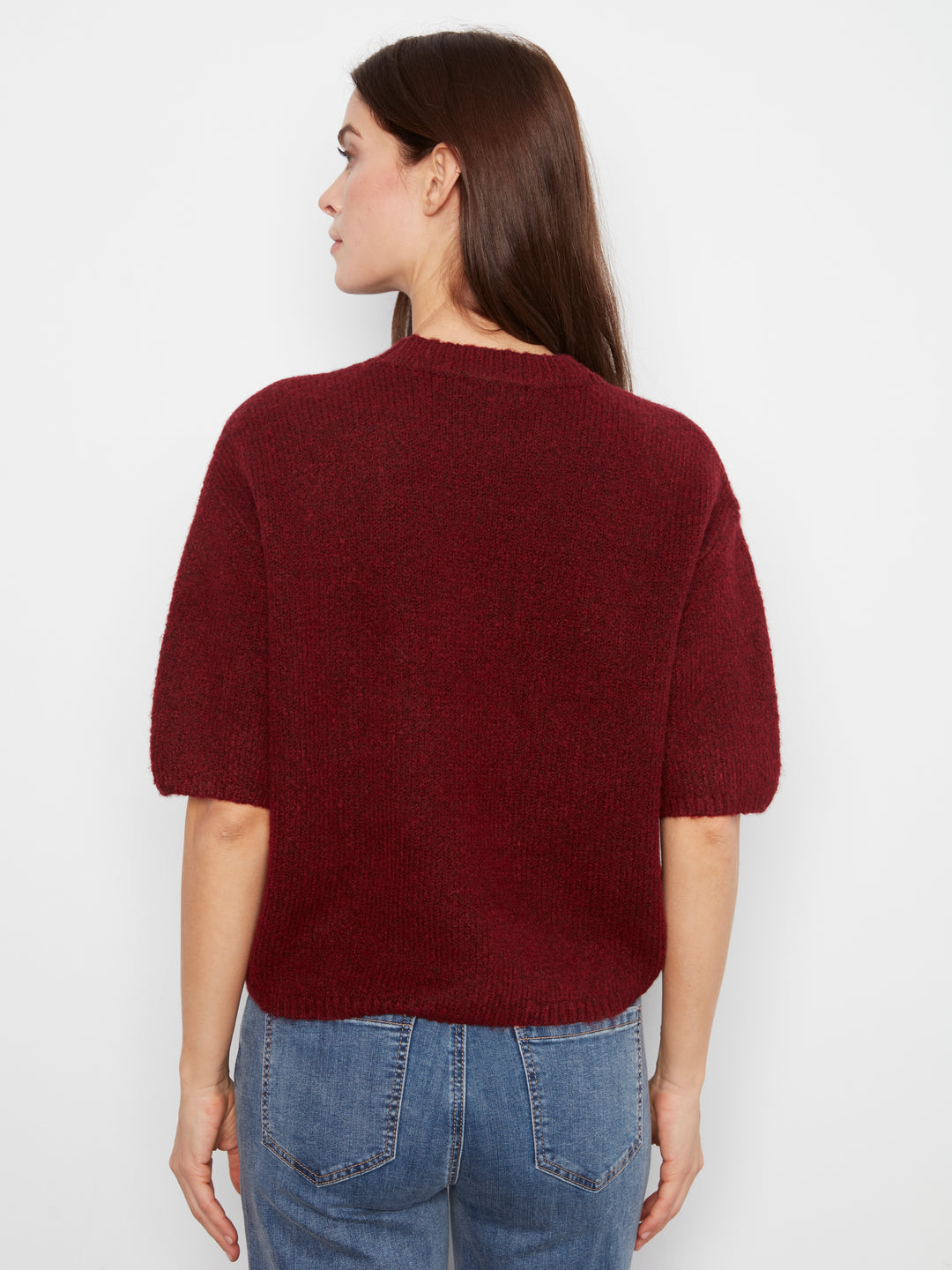 Charlie B Elbow Sleeve Balloon Shape Sweater  C2858R-091  Heather Merlot