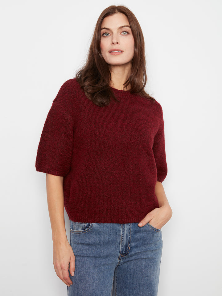 Charlie B Elbow Sleeve Balloon Shape Sweater  C2858R-091  Heather Merlot