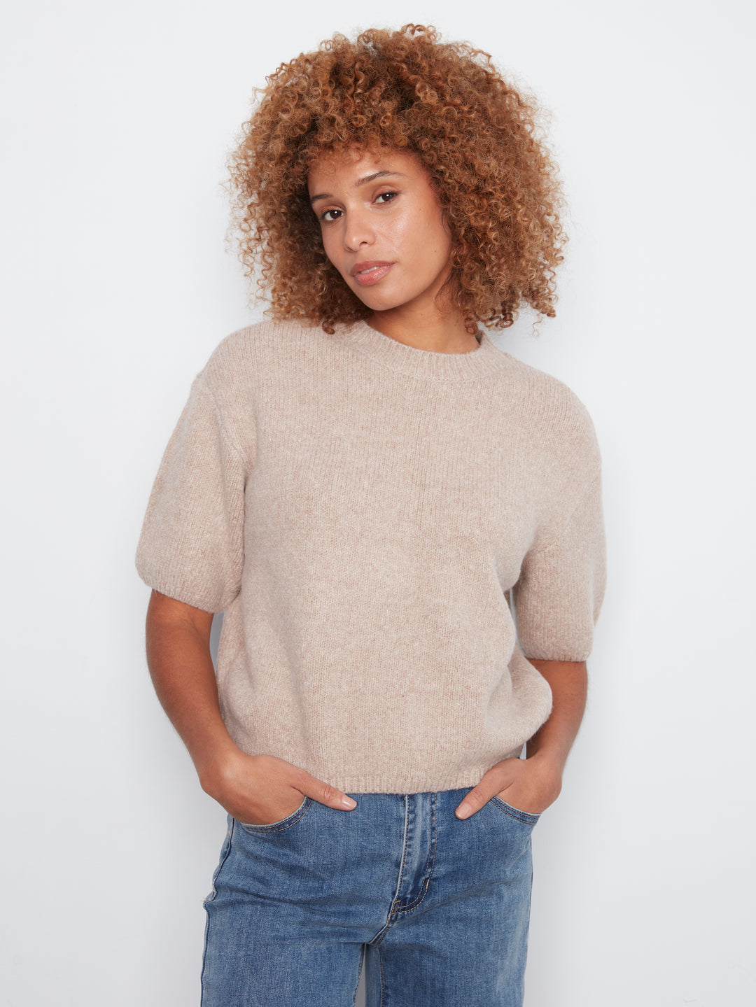 Charlie B Elbow Sleeve Balloon Shape Sweater  C2858/635C  364  Heather Latte