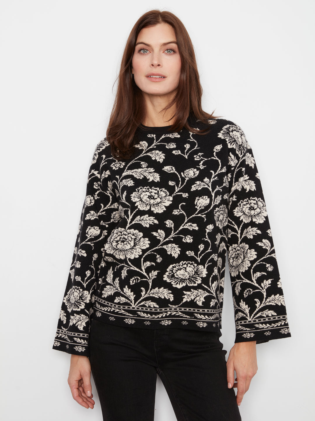 Charlie B Drop Shoulder Crew Neck Jacquard Pullover  C2905-P813  Rococo