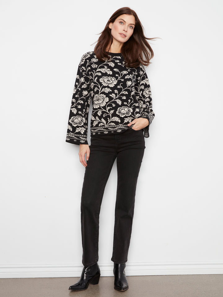 Charlie B Drop Shoulder Crew Neck Jacquard Pullover  C2905-P813  Rococo