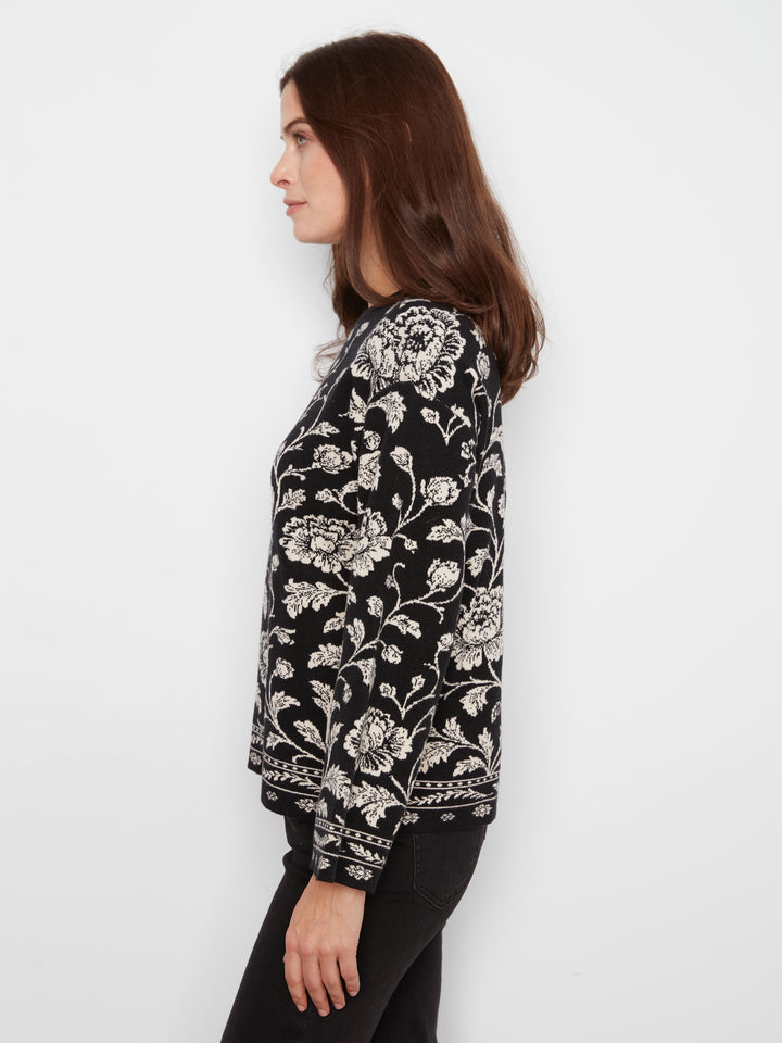 Charlie B Drop Shoulder Crew Neck Jacquard Pullover  C2905-P813  Rococo