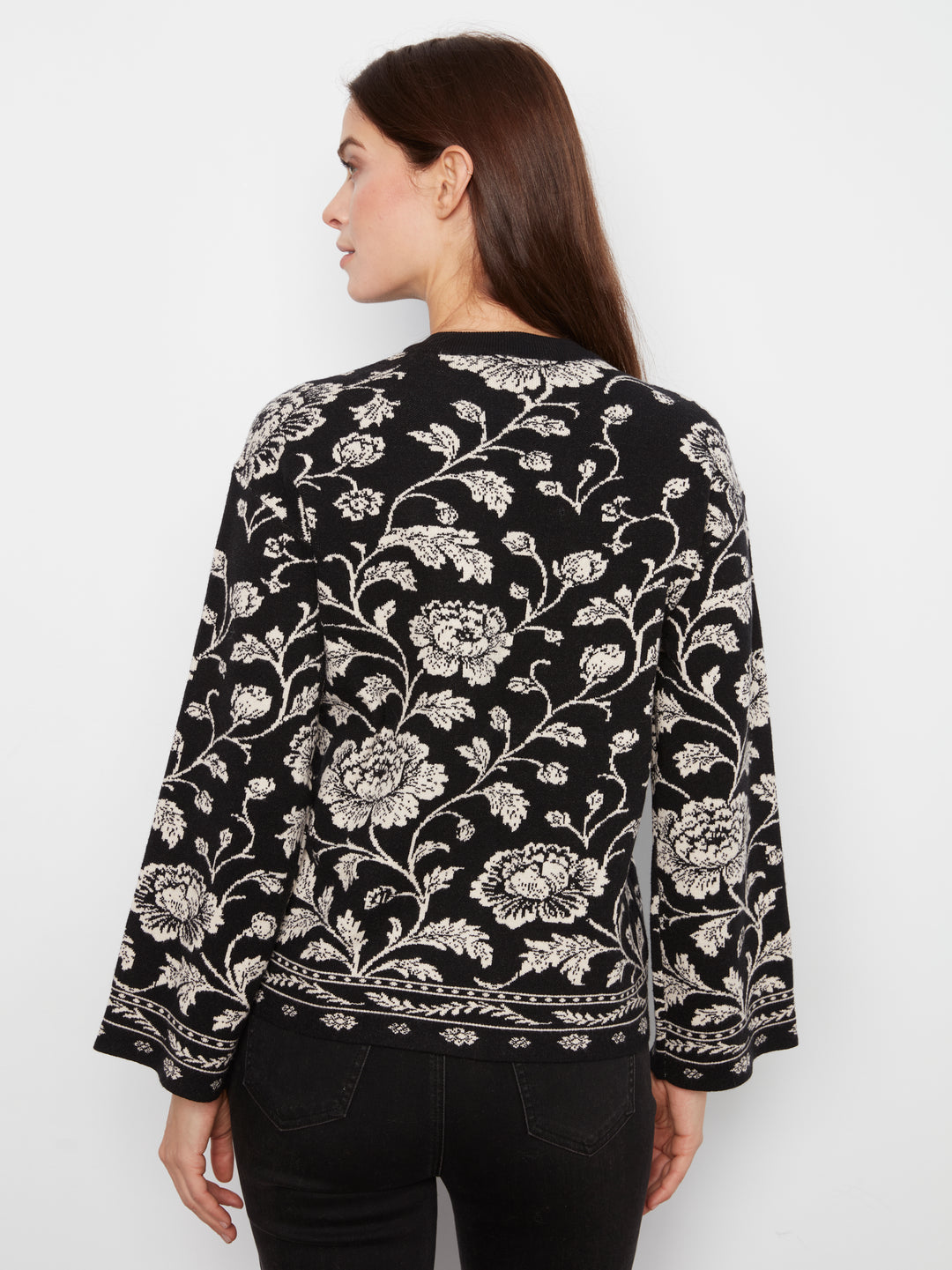 Charlie B Drop Shoulder Crew Neck Jacquard Pullover  C2905-P813  Rococo