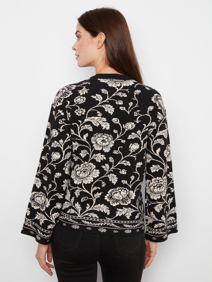 Charlie B Drop Shoulder Crew Neck Jacquard Pullover  C2905-P813  Rococo