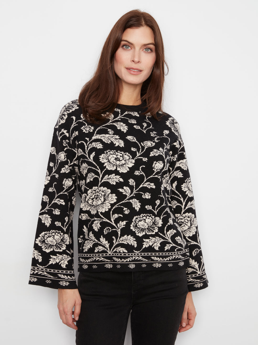 Charlie B Drop Shoulder Crew Neck Jacquard Pullover  C2905-P813  Rococo