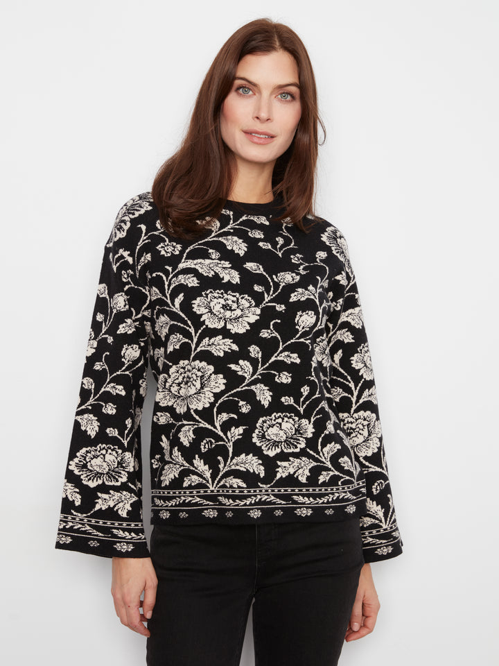 Charlie B Drop Shoulder Crew Neck Jacquard Pullover  C2905-P813  Rococo