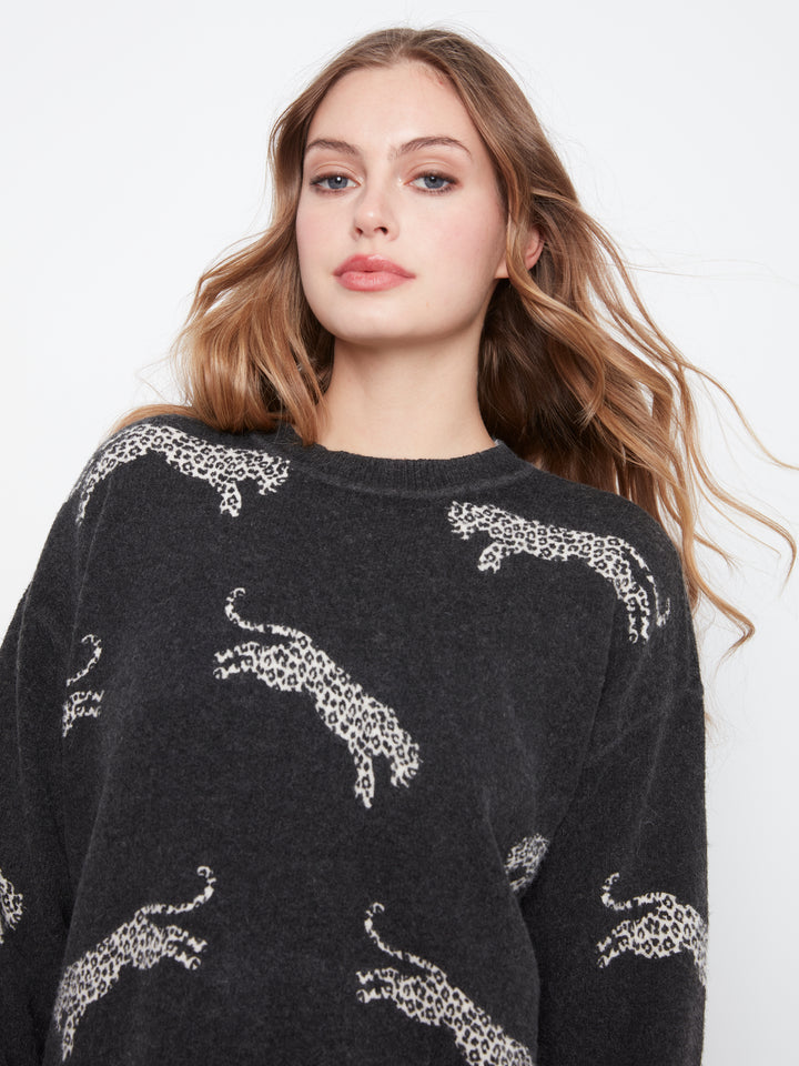 Charlie B Drop Shoulder Crew Neck Printed Sweater  C2906R-P471  Wildcat