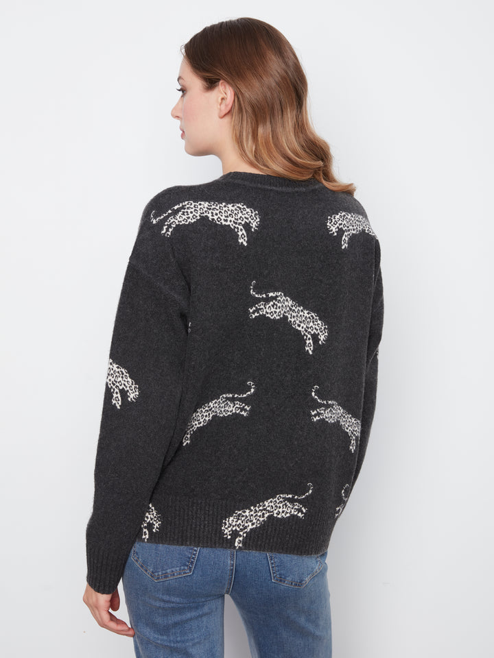 Charlie B Drop Shoulder Crew Neck Printed Sweater  C2906R-P471  Wildcat