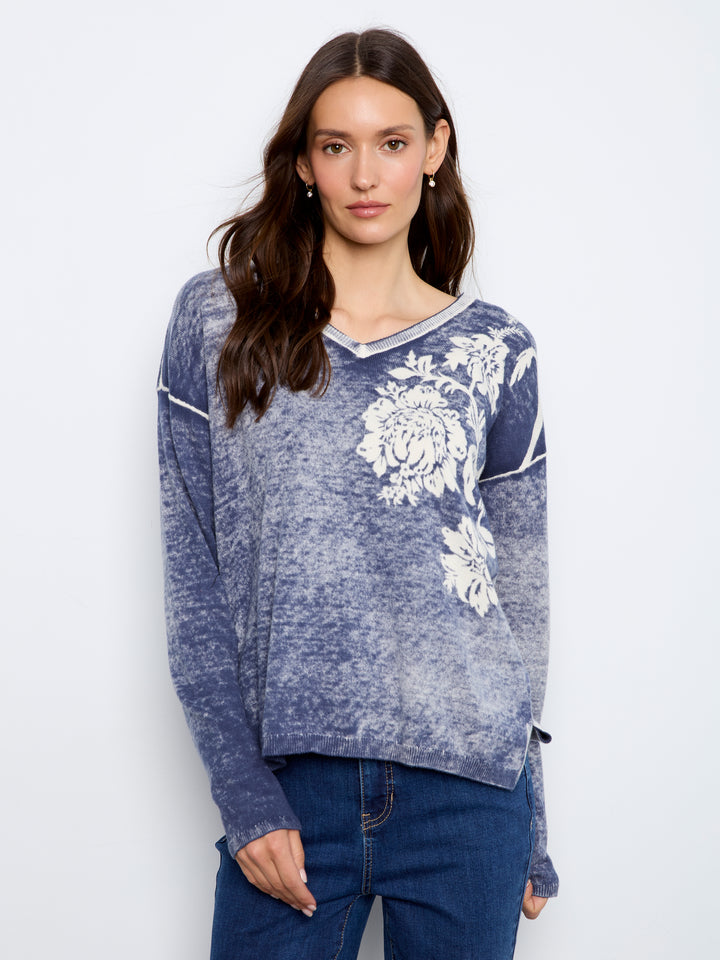 Charlie B Drop Shoulder Reversible Sweater  C2907P-P402 Flowers