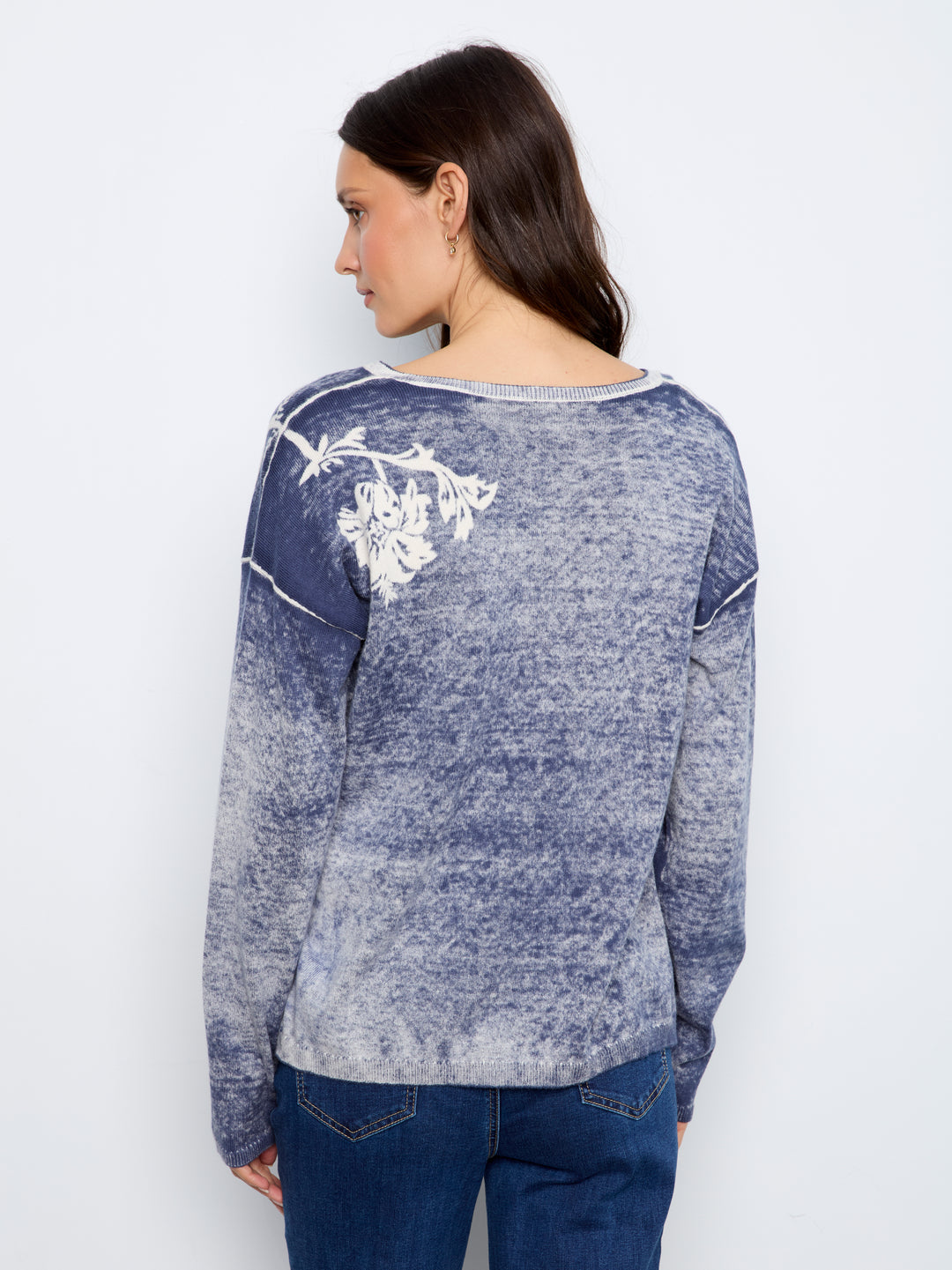 Charlie B Drop Shoulder Reversible Sweater  C2907P-P402 Flowers