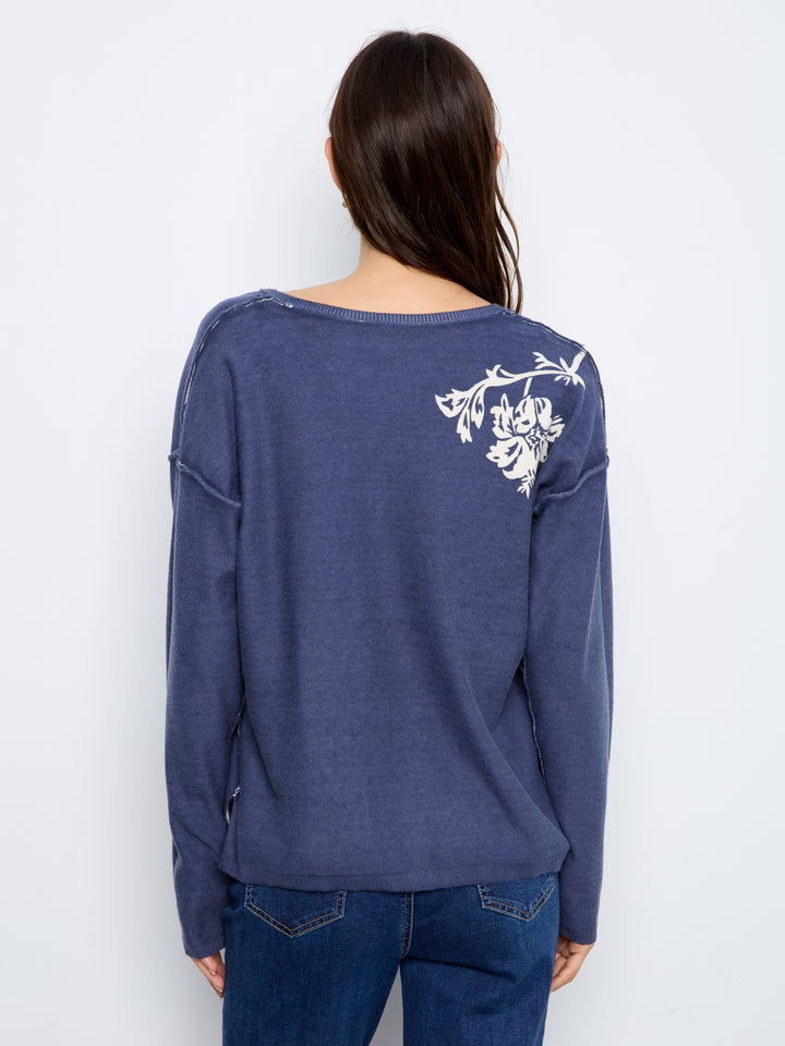Charlie B Drop Shoulder Reversible Sweater  C2907P-P402 Flowers
