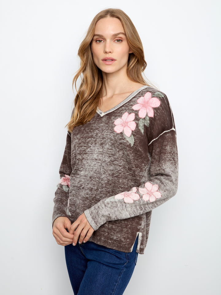 Charlie B Drop Shoulder Reversible Sweater  C2907P-P413  Coffee