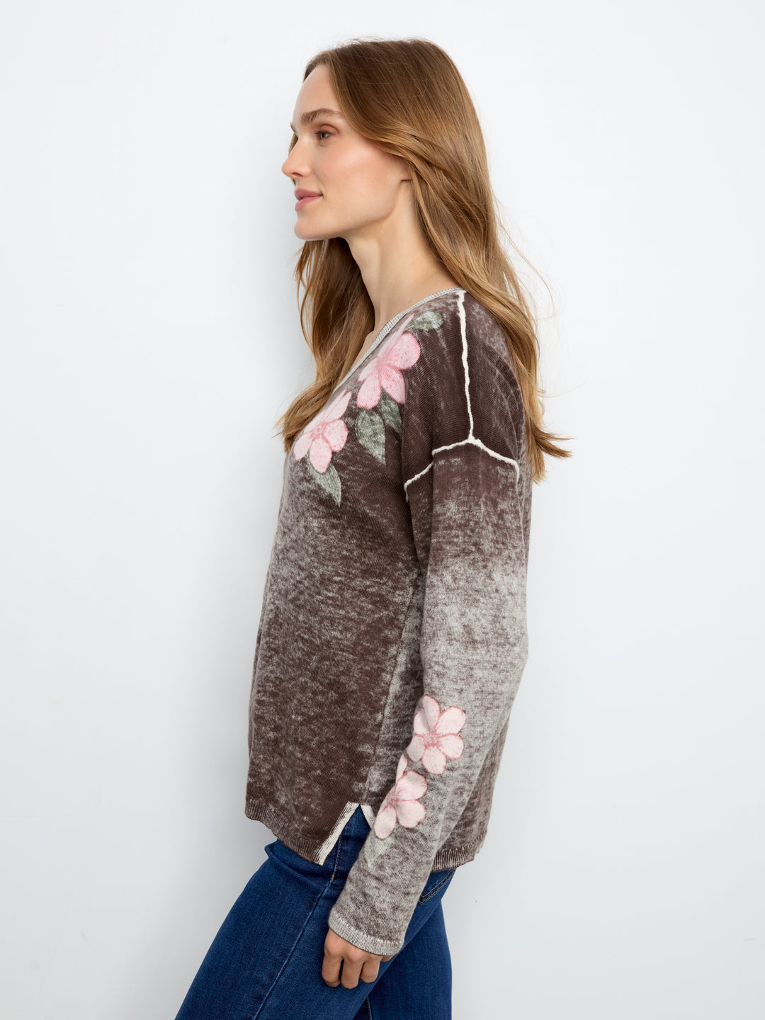 Charlie B Drop Shoulder Reversible Sweater  C2907P-P413  Coffee