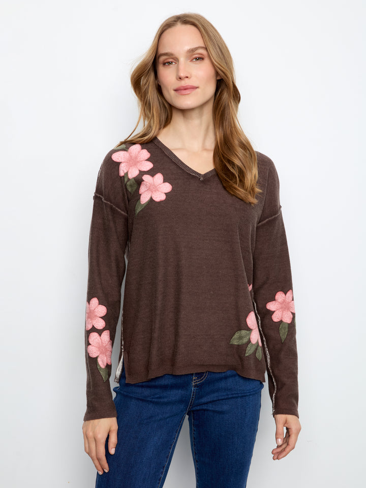 Charlie B Drop Shoulder Reversible Sweater  C2907P-P413  Coffee